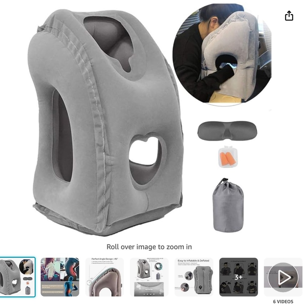 Inflatable Travel Pillow with Eye Mask and Earplugs